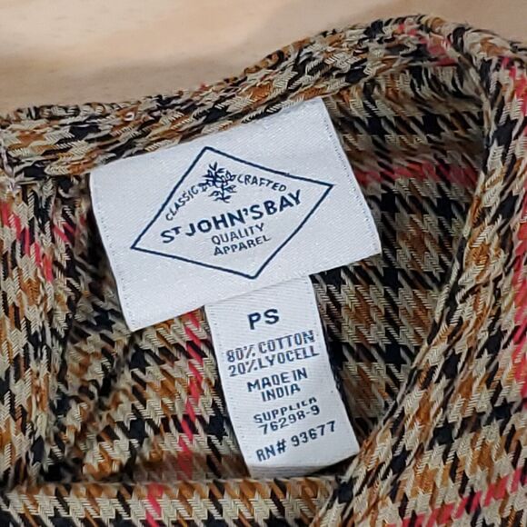 St. John's Bay Petite Sz PS Scallop Hem Long Sleeve Blouse Herringbone Plaid - Picture 5 of 8
